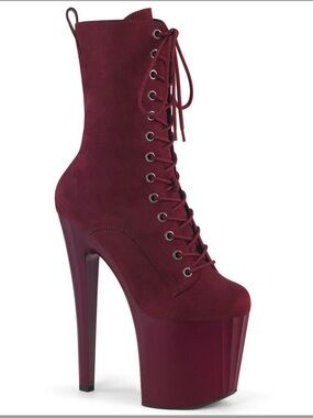 Pleaser Burgundy Suede Lace-Up Platform Stiletto Boots